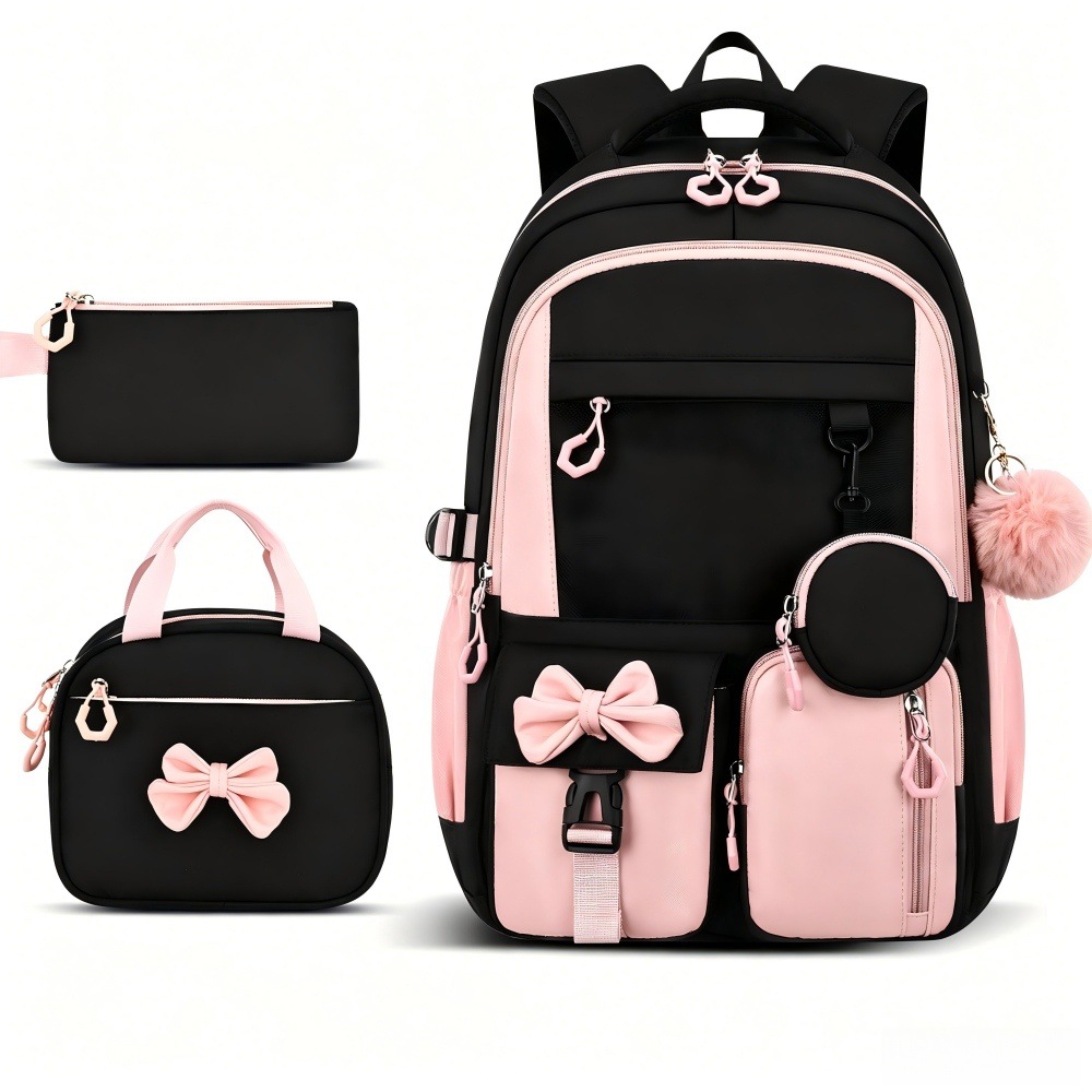 Grenzüberschreitender neuer Schulrucksack für Anfänger mit hohem Designwert, einfacher zweiseitriger Rucksack, Fabrik-Dreiteiler-Set mit Rucksack, Essenstasche und Federtasche
