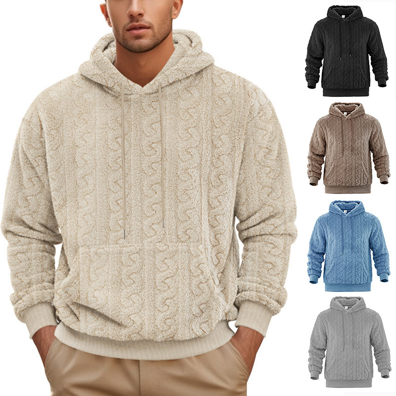 Cross-border American Amazon High Street Autumn and Winter New Men's Hooded Jacquard Teddy Velvet Sports Leisure Fashion Sweatshirt Cross-border American Amazon High Street Autumn and Winter New Men's Hooded Jacquard Teddy Velvet Sports Leisure Fashion Sweatshirt