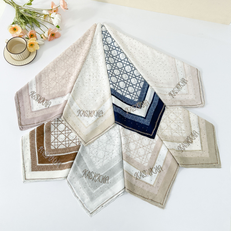Cross-Border Wholesale 90cm Large Square Scarf, Sunshade Full Head Wrap, Sun Protection Silk Scarf, Neck Scarf, Tencel Linen Rhinestone Scarf, Headscarf