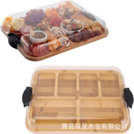 跨境露营竹制带亚克力盖托盘熟食糕点餐盘蔬菜水果糖果奶酪托盘