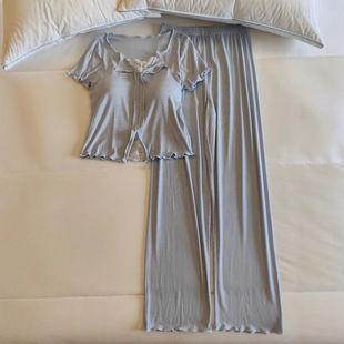Modal Pajamas for Women Spring and Summer with Padded Short-Sleeved Pants Two-Piece Set New Internet Celebrity Style High-End Home Wear