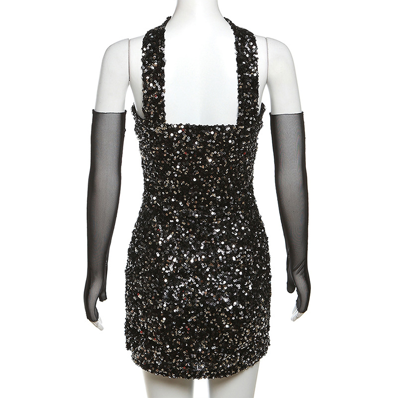 Women's Sequin Dress Party Dress Sexy Halter Neck Sequins Sleeveless Solid Color Above Knee Daily Evening Party Cocktail Party display picture 14
