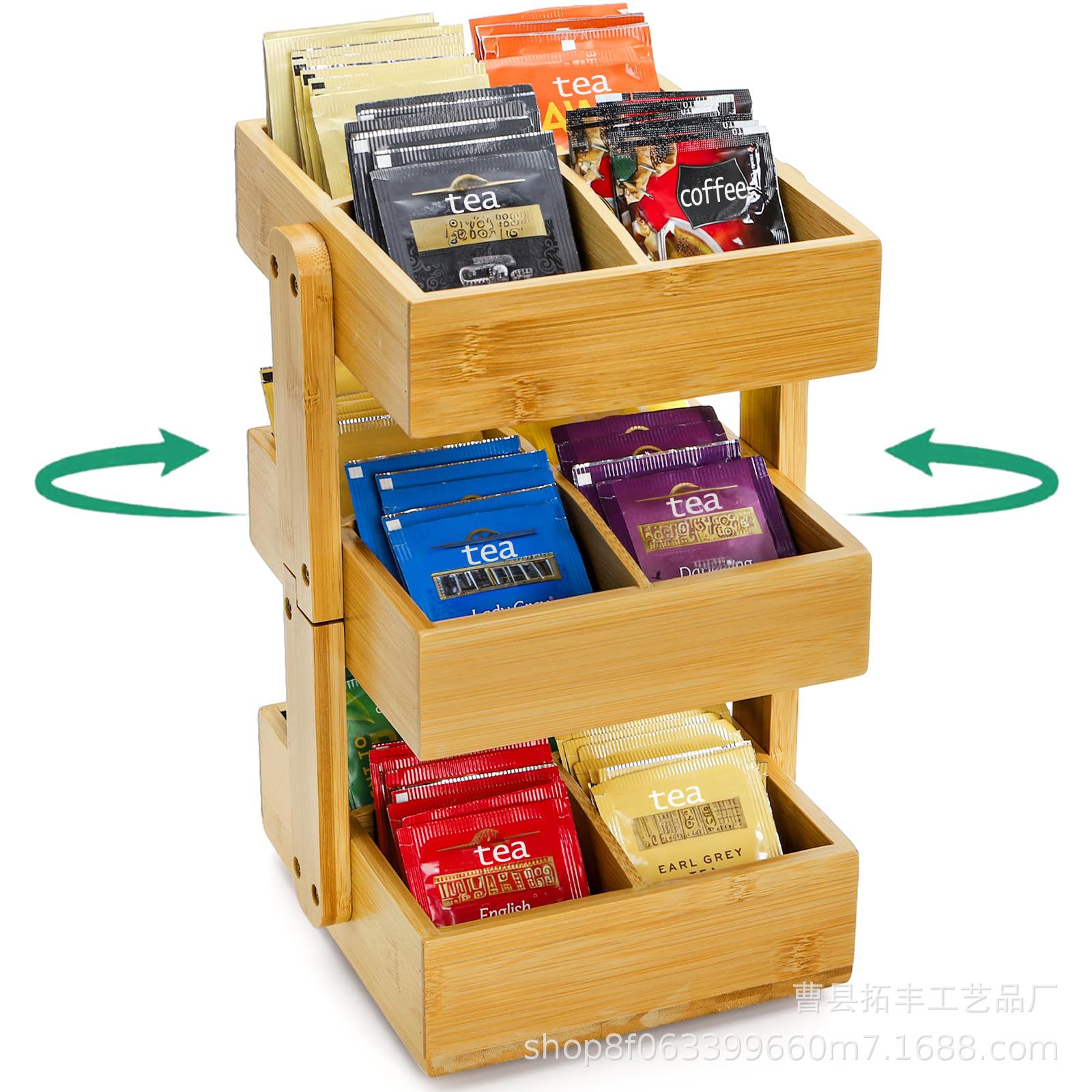 木制茶包分格置物架多层茶包糖包咖啡包饮品收纳架可旋转茶台架