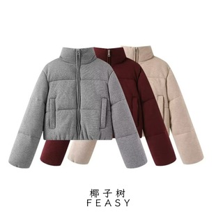 Za Aliexpress Popular Cross-Border Export European and American Style Women's New Knitted Fabric Stand-Up Collar Warm Cotton Jacket