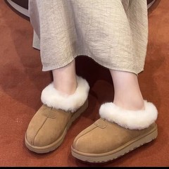 薄底塔次特雪地靴女短筒加绒保暖棉鞋冬季防滑底牛皮羊毛一脚蹬