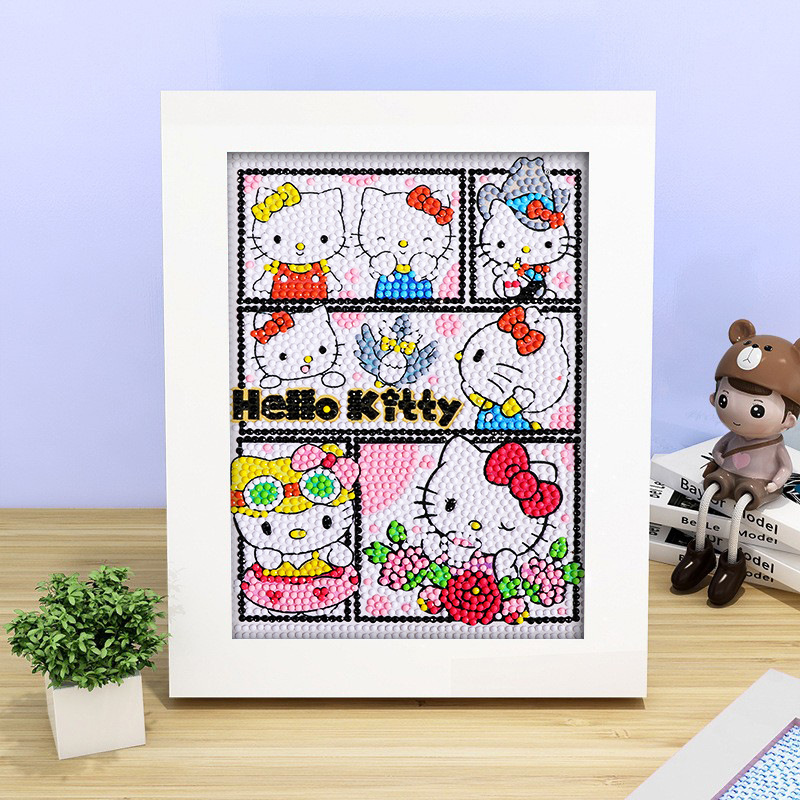 Pintura de diamante DIY con marco de fotos para enviar lleno de diamantes y pintura de diamantes para hacer pintura al óleo de dibujos animados educativos para niños 2024 ladrillo pegajoso y diamantes brillantes