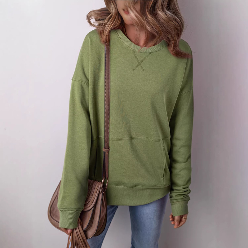 2025 New Winter Pure Color Simple Pullover Sweatshirt for Women European and American Casual Loose Shoulder Long-Sleeved Bottoming Shirt for Women 2025 New Winter Pure Color Simple Pullover Sweatshirt for Women European and American Casual Loose Shoulder Long-Sleeved Bottoming Shirt for Women
