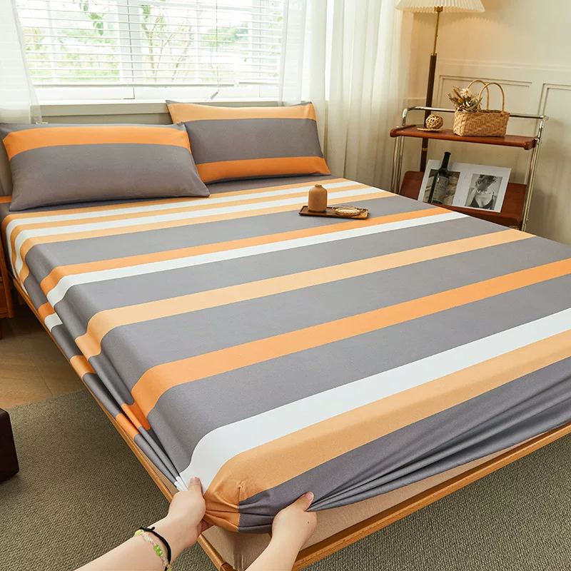 Thickened old coarse cloth sheets, simple striped home double machine washable student dormitory sheets, can be equipped with a three-piece set
