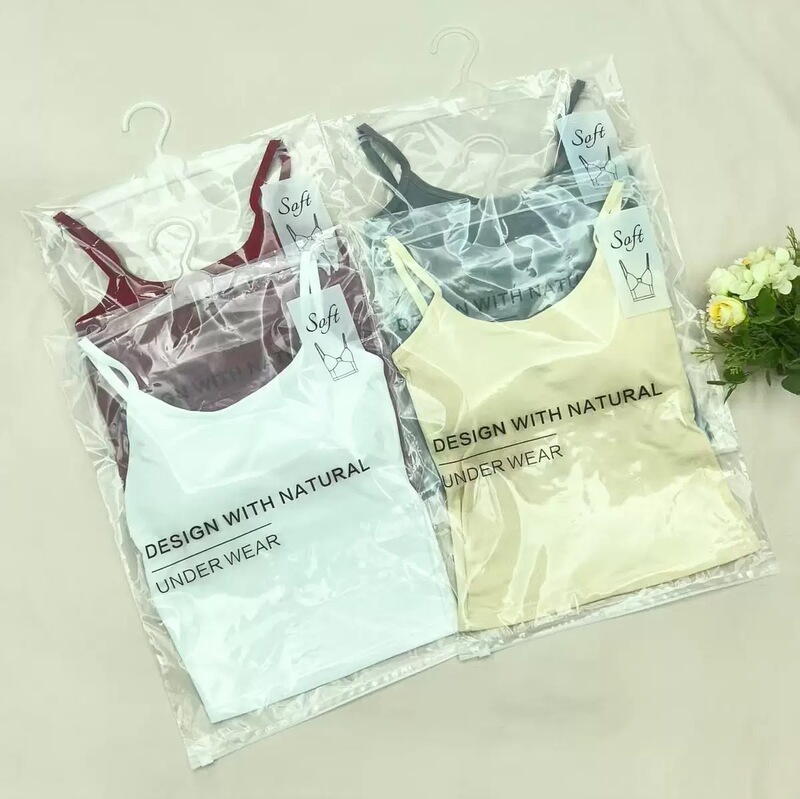 Solid color camisole with built-in bra for women, with chest pads, non-restrictive, versatile base top, hanger, dust cover Solid color camisole with built-in bra for women, with chest pads, non-restrictive, versatile base top, hanger, dust cover