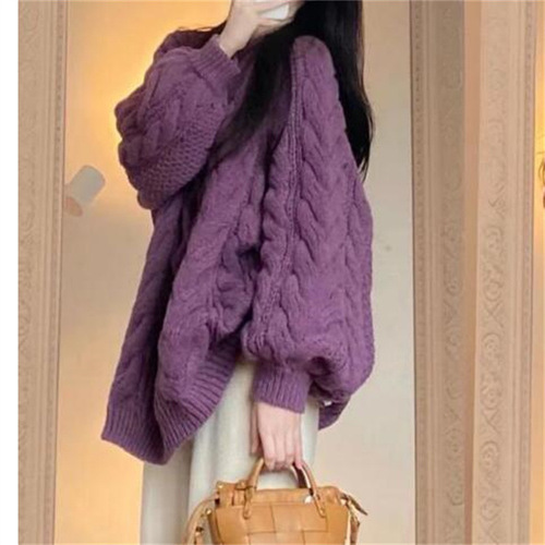 2025 spring, autumn and winter sweet and fresh twisted sweater for women loose slim pullover knitted sweater lazy style