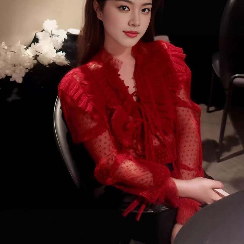 A3I Christmas Red Shirt for Women 2026 Spring and Autumn High-End Luxury Youthful Stylish Blouse Absolutely Beautiful and Very Attractive A3I Christmas Red Shirt for Women 2026 Spring and Autumn High-End Luxury Youthful Stylish Blouse Absolutely Beautiful and Very Attractive