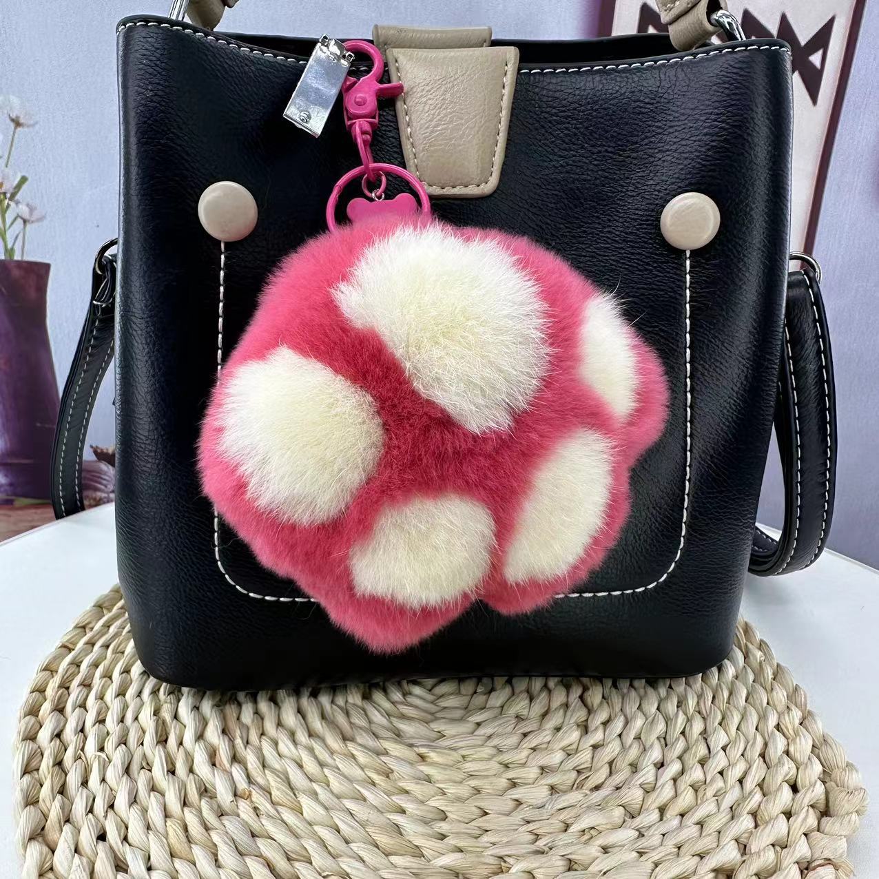 Real Rex Rabbit Fur Little Pink Bear Paw Keychain Backpack Pendant Exquisite Mini Cute Item_voghion.com