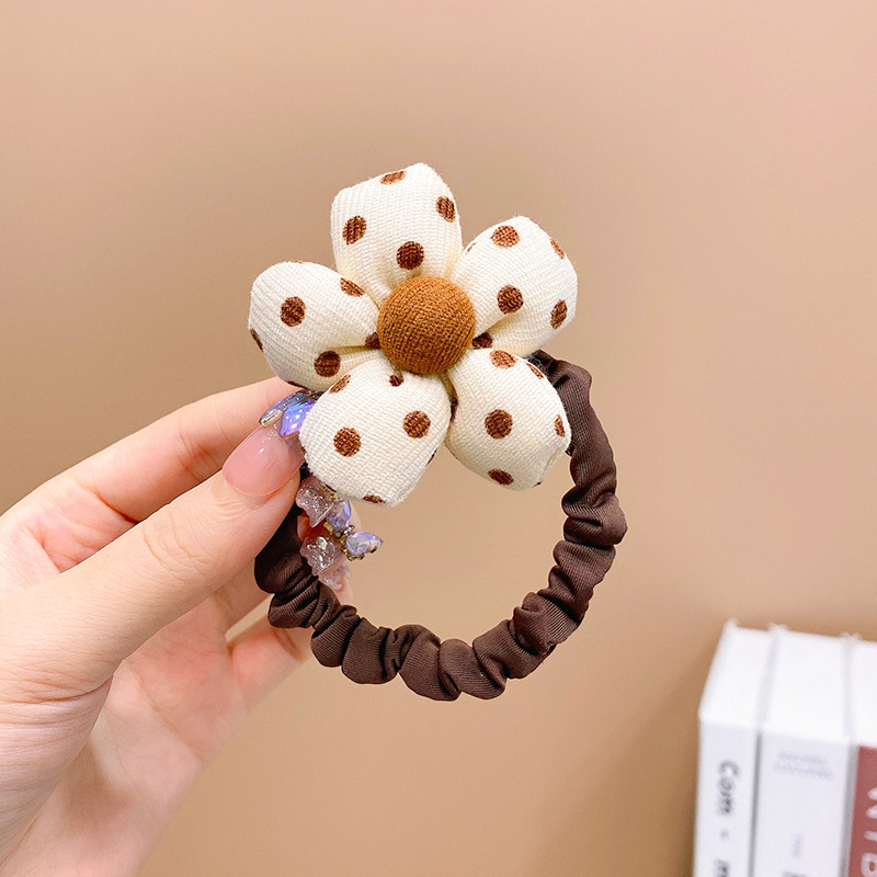 Brown Flor intestino delgado banda de pelo niños Chica corbata cabeza de la bola no duele el pelo banda de goma cuerda del pelo accesorios para el cabello tocado