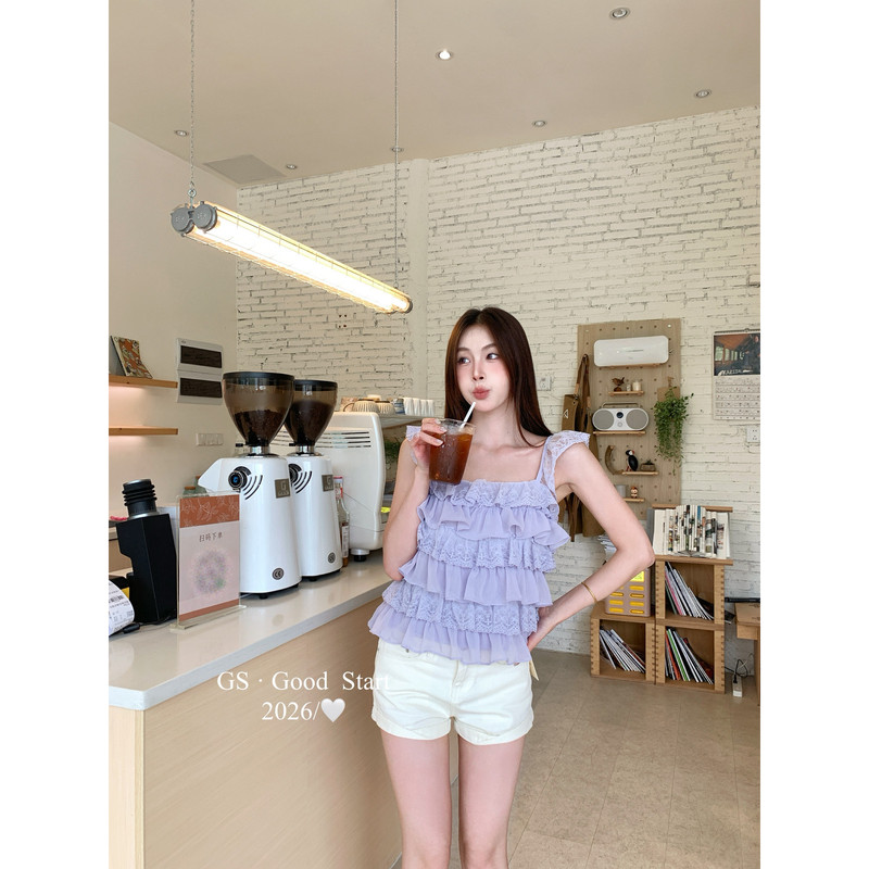 Gs.Good Start-Korean Style Gentle and Sweet Lace Ruffled Multi-Layered Blouse (Only Selling the Blouse) N5172W
