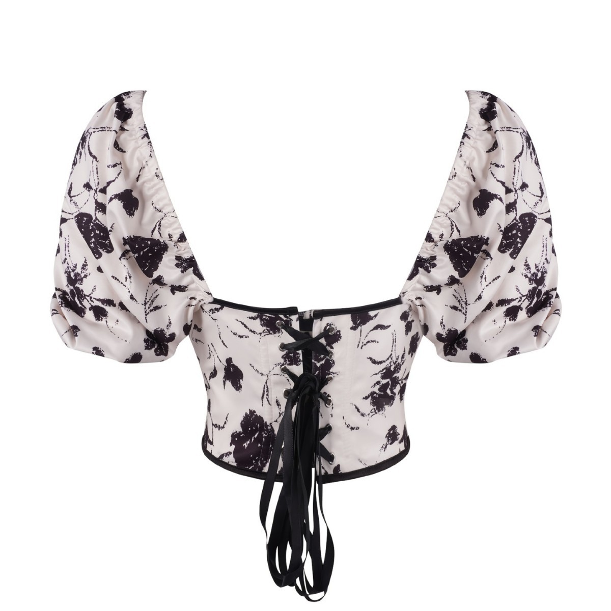 Nuevo retro tinta impresión de manga corta ropa de cuerpo de mujer de verano cintura delgada manga burbuja suministro transfronterizo