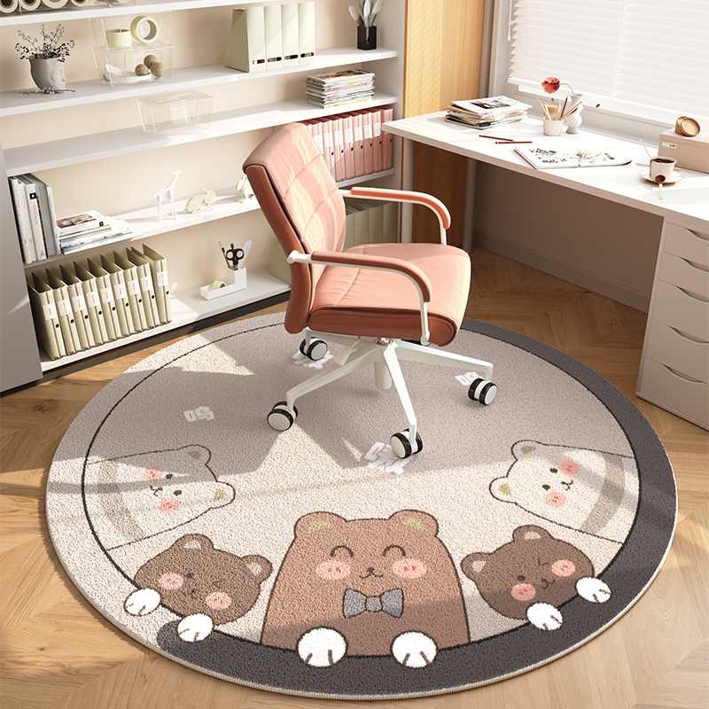 곰 행복하게 씻은 lambswool 바닥 매트 라운드