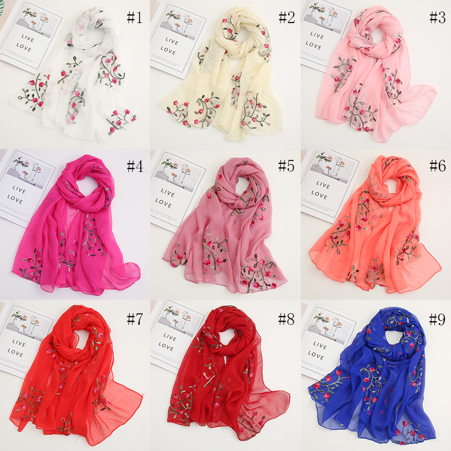 Fashion Flower Chiffon Embroidery Chiffon Scarves display picture 1
