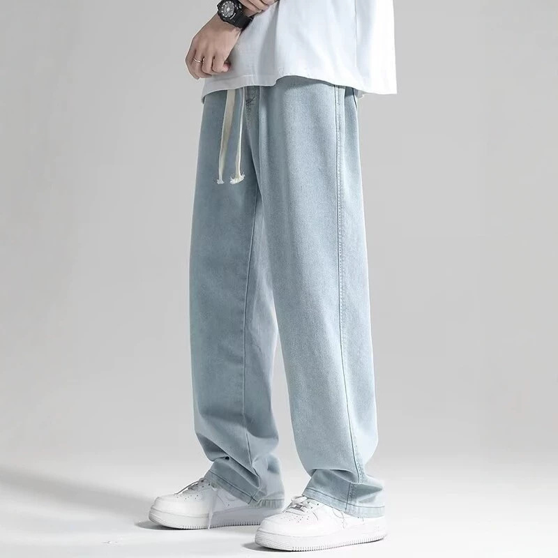 Cross-border straight-leg jeans for men, new spring and autumn trendy brand, loose-fitting, drapey, wide-leg, floor-length casual pants
