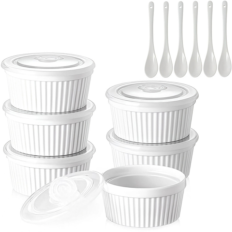 Ceramic Baking Bowl with Lid, Ice Cream Cup, Baking Bowl with Spoon, Kidsren's Dessert Food Supplement, Montessori Enlightenment Amazon Tableware