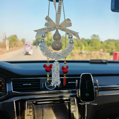 Car hanging Internet Celebrity Crystal Diamond-Encrusted - white-crystal-lily-of-the-valley-diamond-studded-gourd-mickey