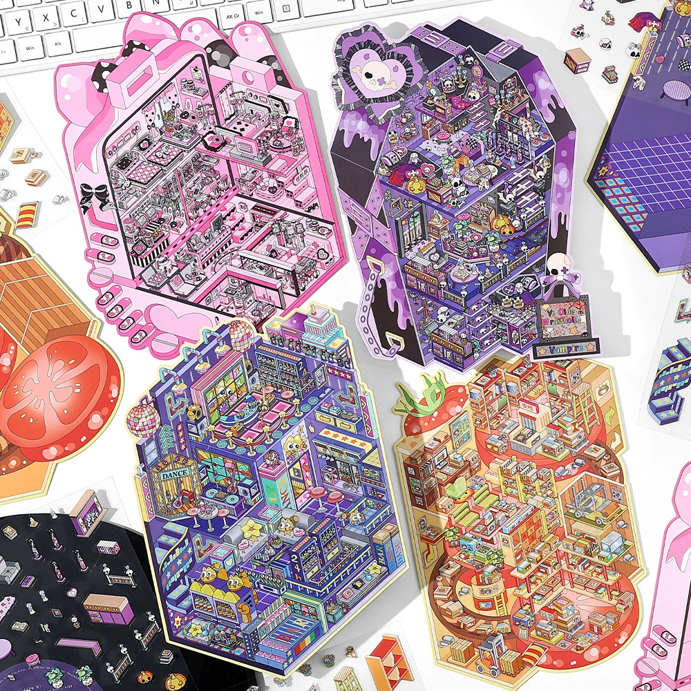 Наклейки для ландшафтного дизайна Infeelme открыты для бизнеса сегодня, серия 14.0, большая 3D-миниатюрная стереокабина со стопкой