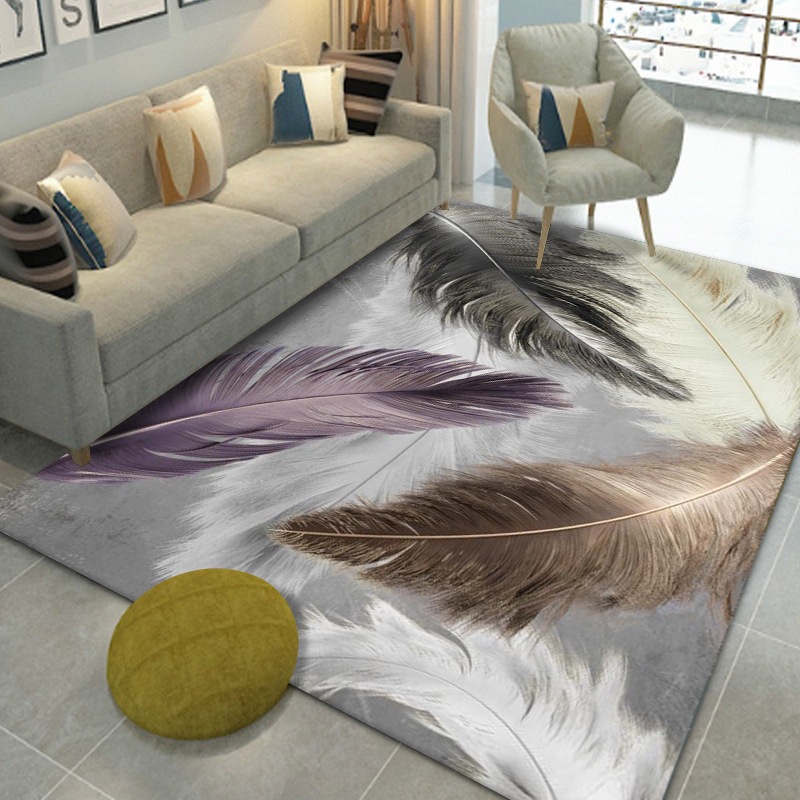 Home Sofa Mat Feather Print Rugs Nordic Living Room Bedroom Geometric Rectangle Home Tea Table Foot Mat