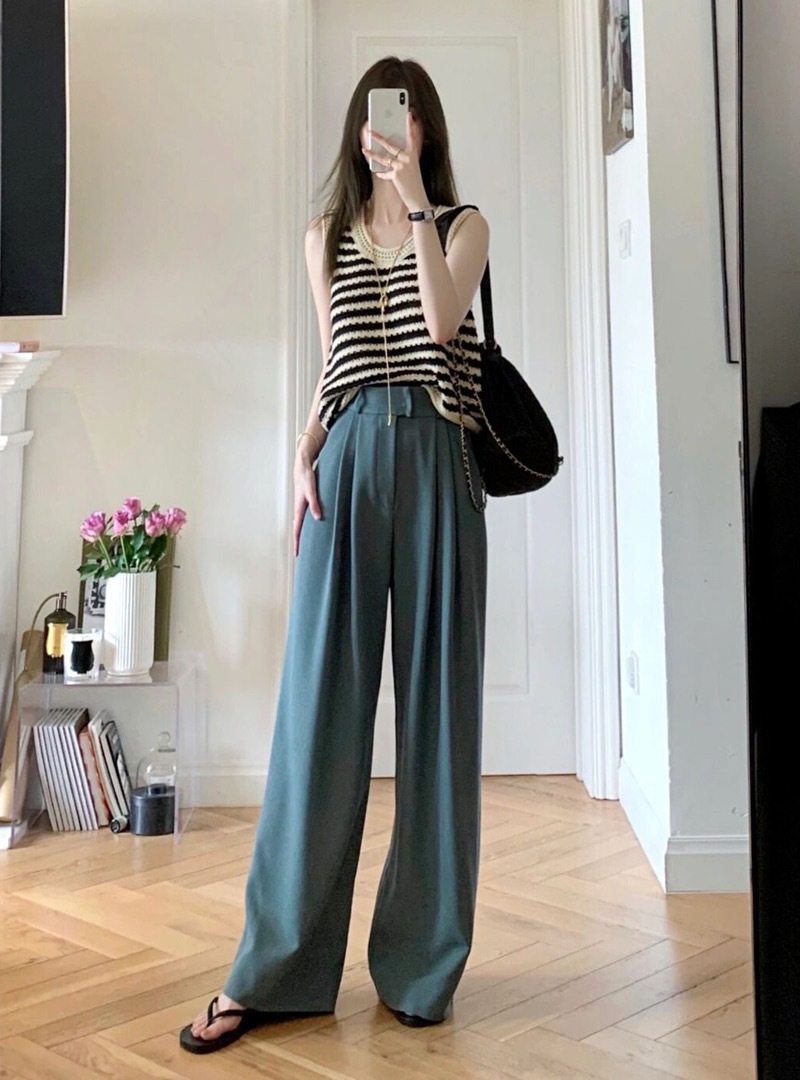 Áo ba lỗ nữ dệt kim cổ chữ I sọc — Sọc