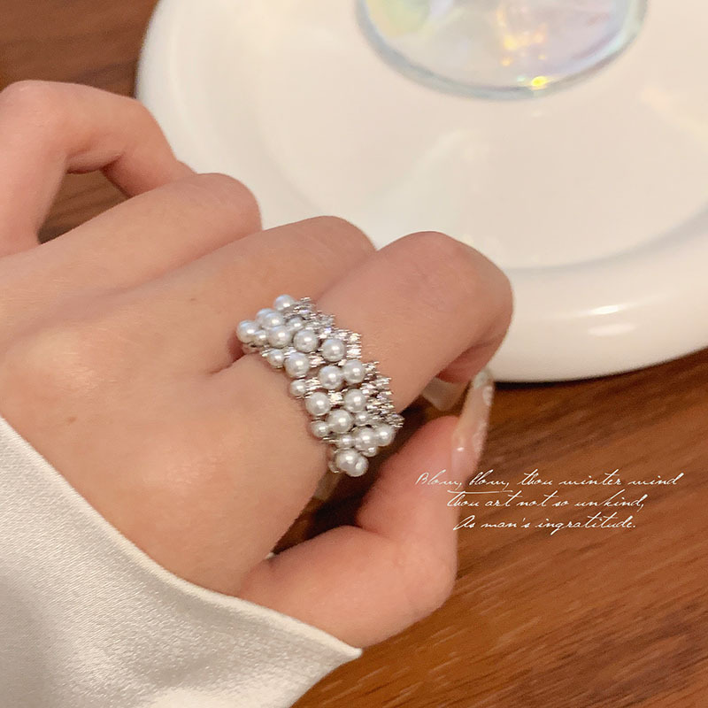 法式轻奢设计感珍珠锆石开口戒小众精致高级感百搭气质食指戒戒指