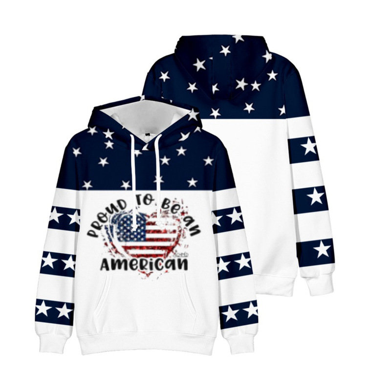 Spring and Autumn cross-border sweater European and American style Independence Day American flag 3D digital printing sweater men's hoodie