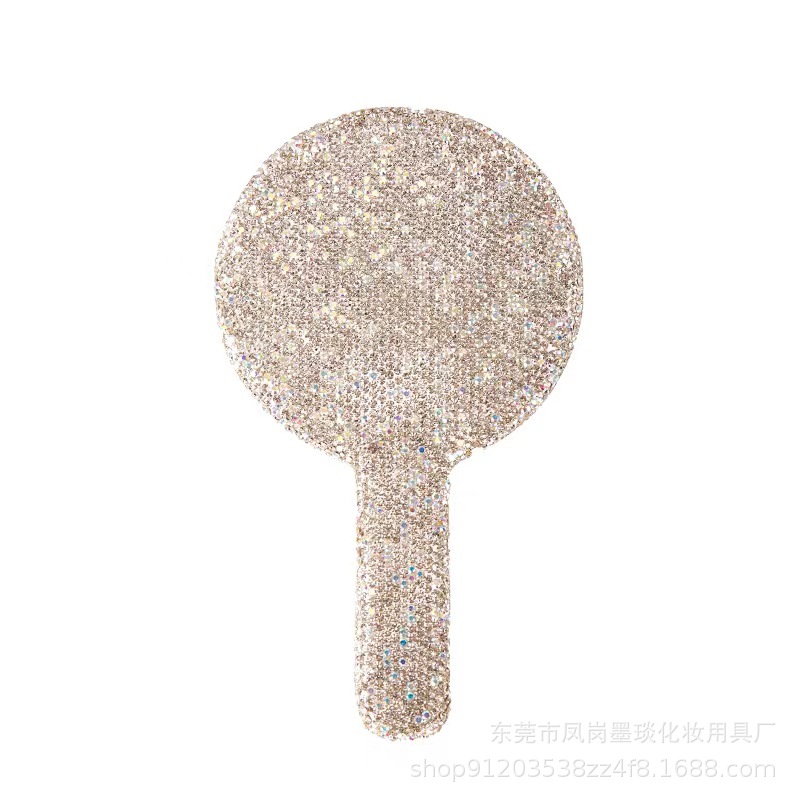 Los fabricantes suministran espejos de mano con diamantes Espejos de maquillaje de moda ABS Pegatinas de arcilla de belleza Espejo con mango de diamantes Suministro de Amazon
