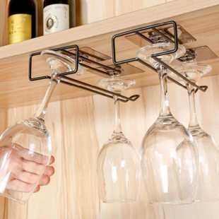 Kitchen Bar wine glass storage rack household upside down iron wine glass rack punch-free adhesive draining rack