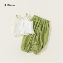 宥宝童装女童夏款套装小童蕾丝吊带衫宽松束脚裤无袖套装XT24069