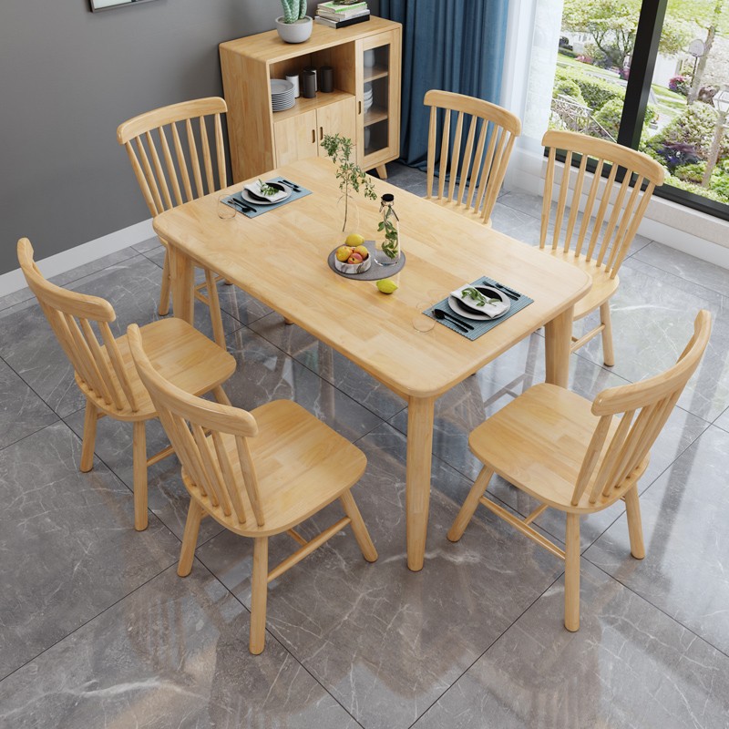Mesa de comedor de madera sólida nórdica simple, pequeña mesa de comedor de madera sólida doméstica, mesa de comedor japonesa, mesa rectangular combinada