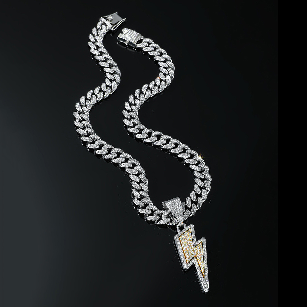 Pendant Necklace Classification cuban link chain Chain Type Hip-hop Lightning Alloy Plating Inlay Rhinestones Men's Pendant Necklace