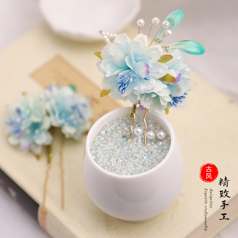 初韵 汉服古装唐风点缀小U发钗古风日常百搭宫廷风掩鬓花朵发饰女
