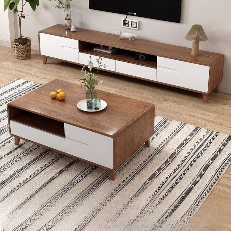 Mlo Simple Coffee Table Combination Small Apartment Solid Wood 2025 New Tv Cabinet Tv Cabinet Living Room Home Floor-Standing