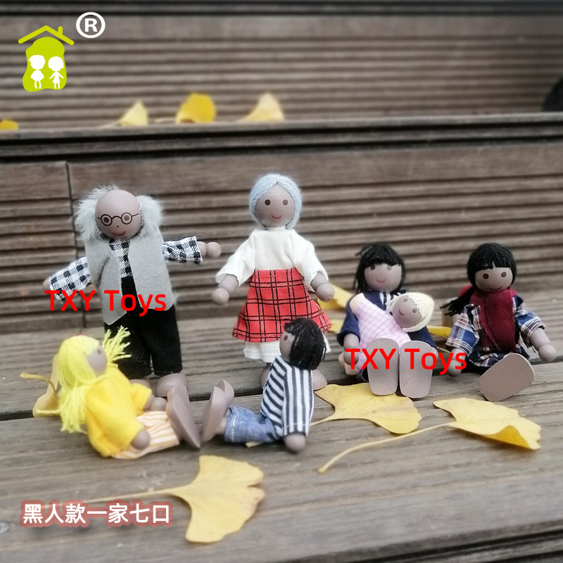 Cross-Border African Family Puppet Doll 7-Port Play House Wooden Educational Black Family Joint Movable Doll