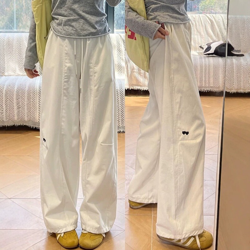 White Embroidered Quick-Dry Work Pants for Men and Women, Summer 2026 New Trendy Style, Popular This Year, Wutong Pants, Wide-Leg Sports Pants