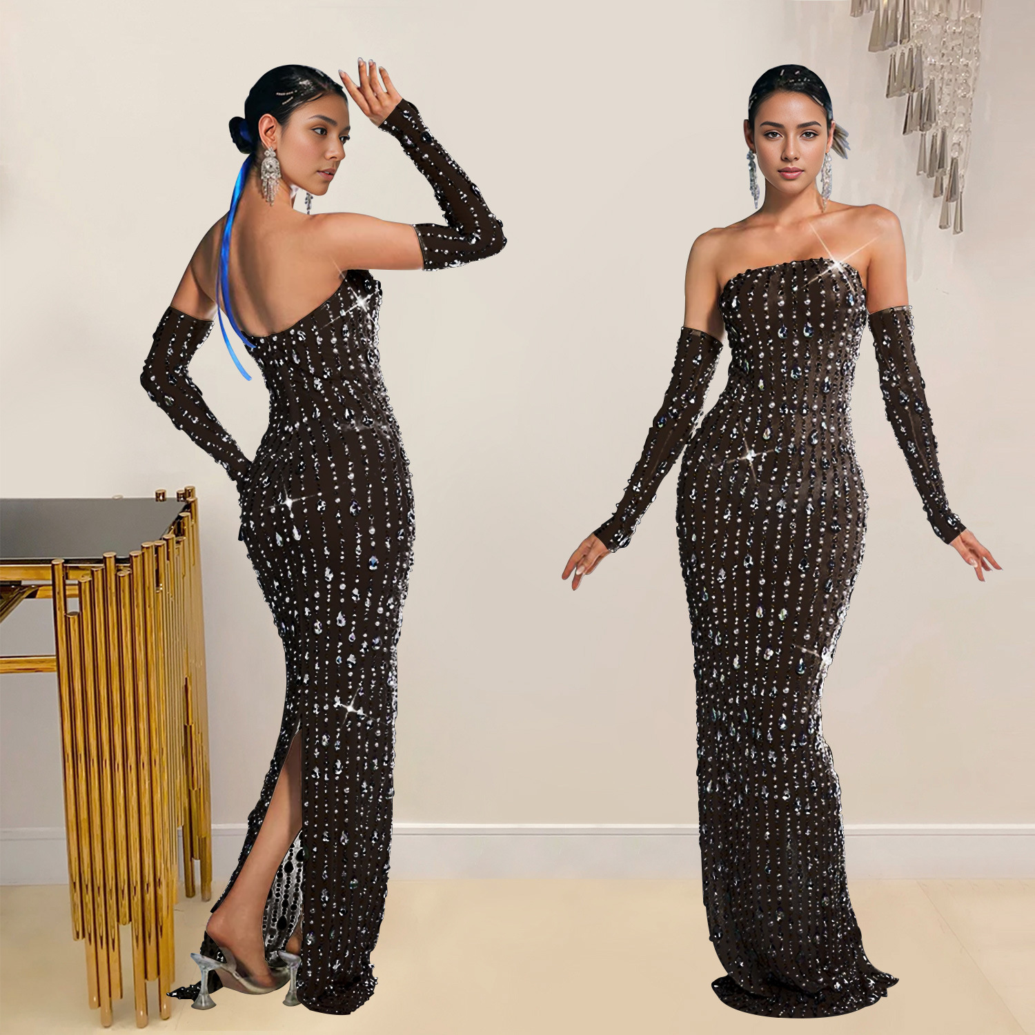 C7021 AliExpress transfronterizo Amazon estación independiente de moda europea y americana ropa de mujer de diamante caliente vestido vestido vestido largo image 5