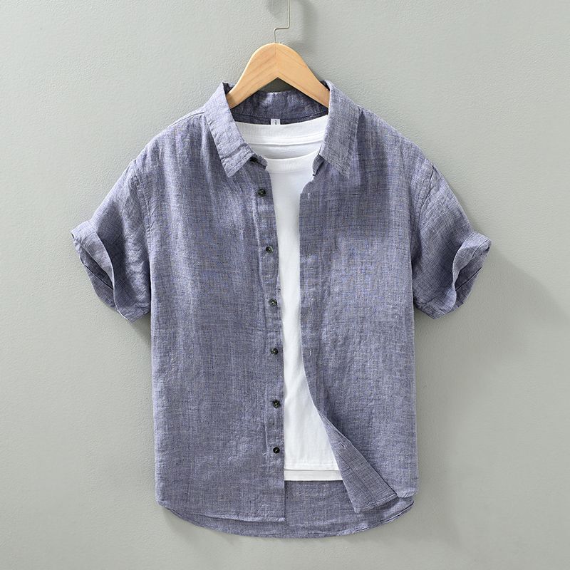 Summer New Linen Short-Sleeved Men's Shirt Japanese Style Retro Thin Breathable Loose Casual Cotton and Linen Shirt Top Summer New Linen Short-Sleeved Men's Shirt Japanese Style Retro Thin Breathable Loose Casual Cotton and Linen Shirt Top