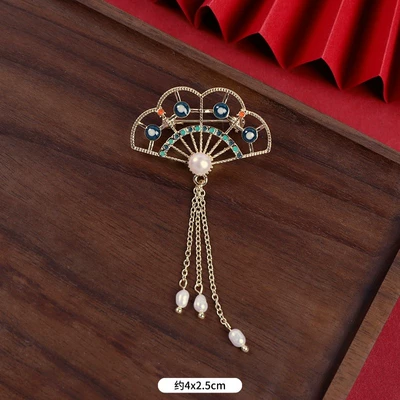 Classical Chinese Style Enamel Brooch Shell Flower Peacock Female Retro Court Elegant Elegant Cheongsam Accessories Corsage (Yaxa sancaqları) - 1-cloud-fan-between-flowers