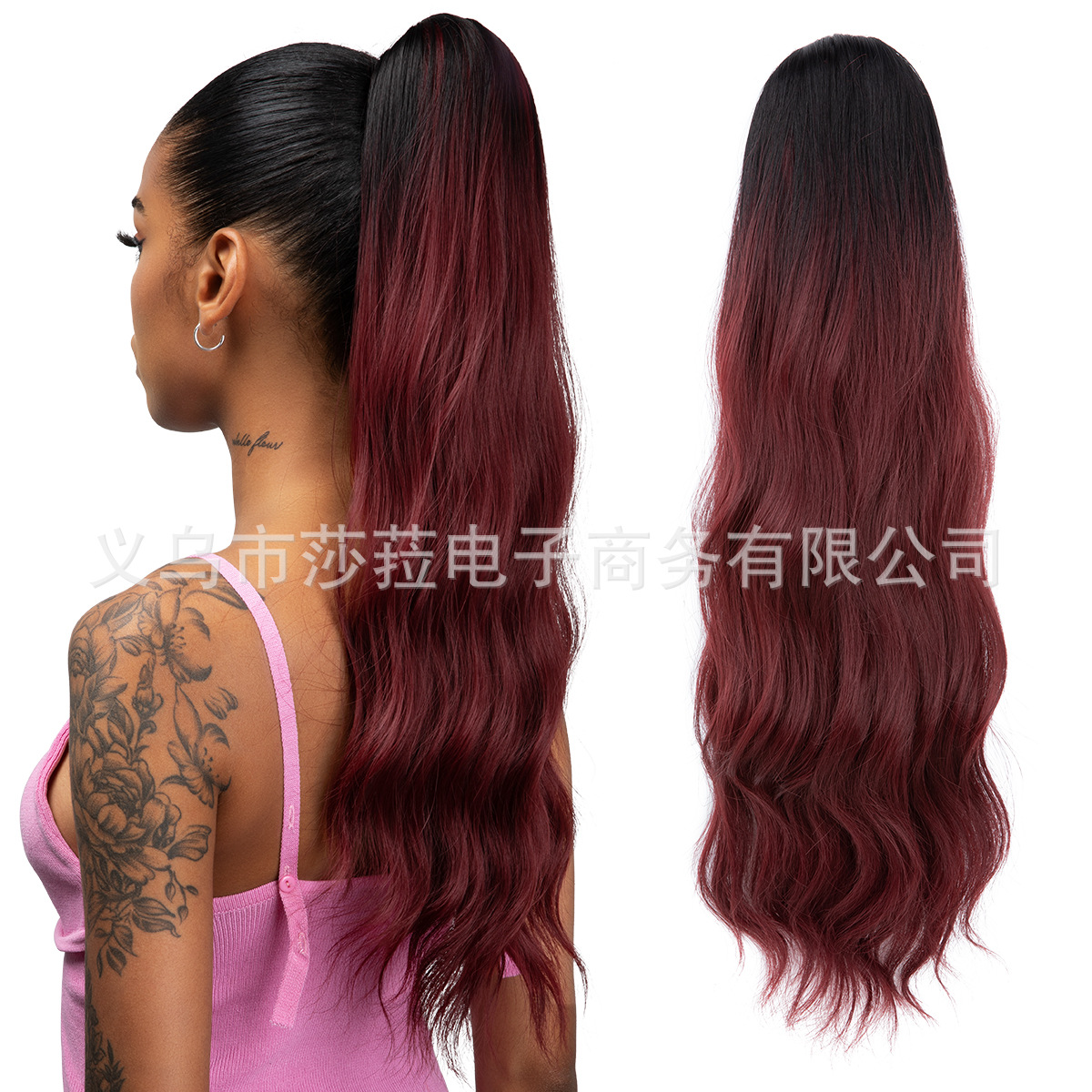 Transfronterizo europeo y americano Peluca de cola de caballo de las mujeres largo pelo rizado cordón agua ondulación Cola de Caballo extensión del pelo cola de caballo