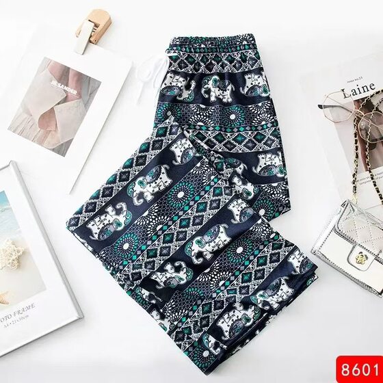 Southeast Asian Summer Explosions Ethnic Style Thai Elephant Wide Leg Pants Women's Beach Pants Thin High Waist Slimming Straight Leg Pants