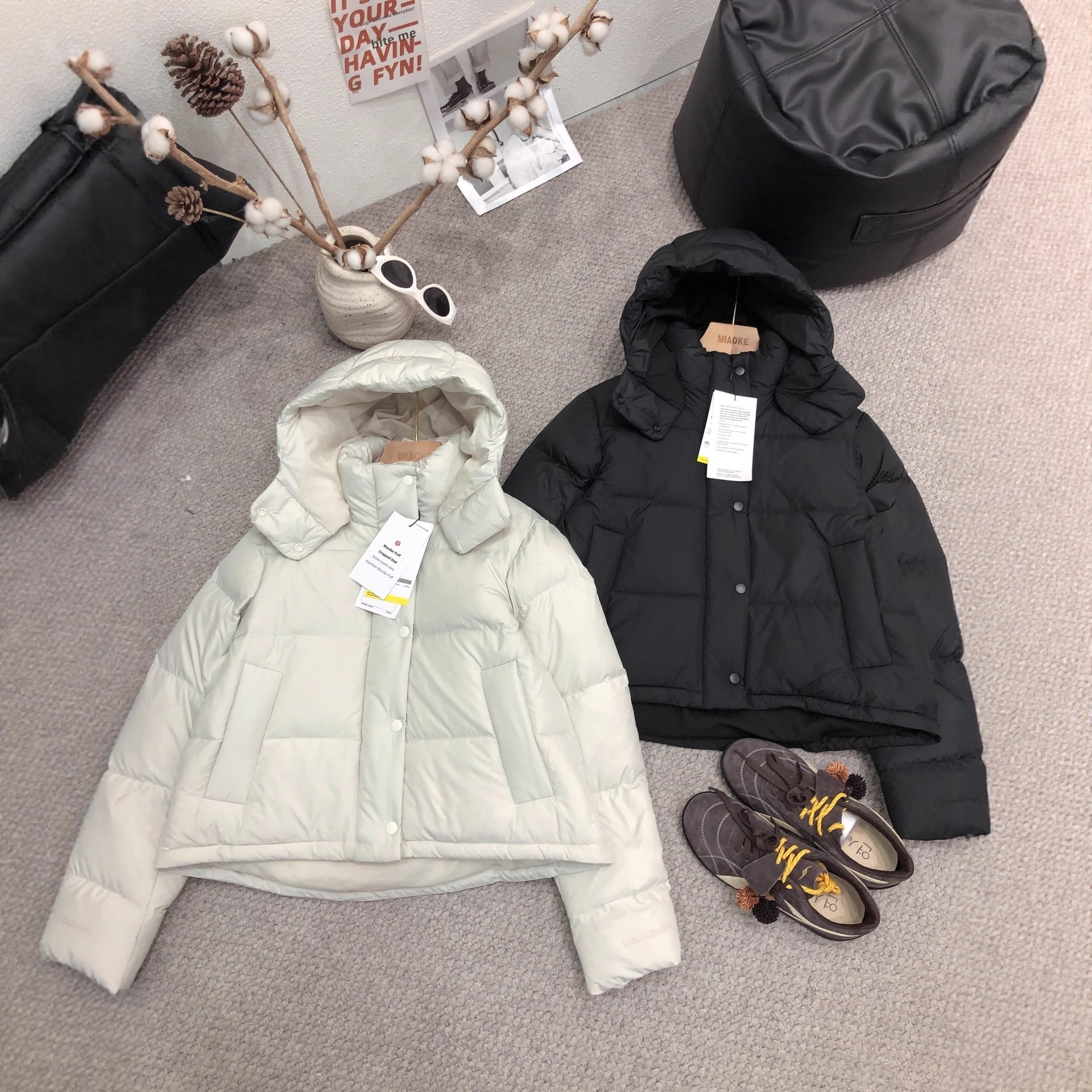 25冬季露露同款四格羽绒服长袖外套休闲百搭连帽高充绒高蓬松女