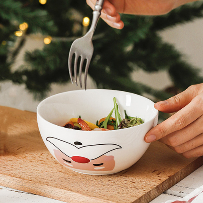 創意新品クリスマス陶磁器食器セット祭りプレゼント家庭用釉薬下彩ステーキ皿口杯茶碗セット|undefined