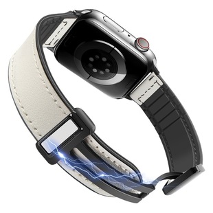 Suitable for Apple Watch strap genuine leather silicone magnetic appleiwatchUltra retro leather strap cross-border