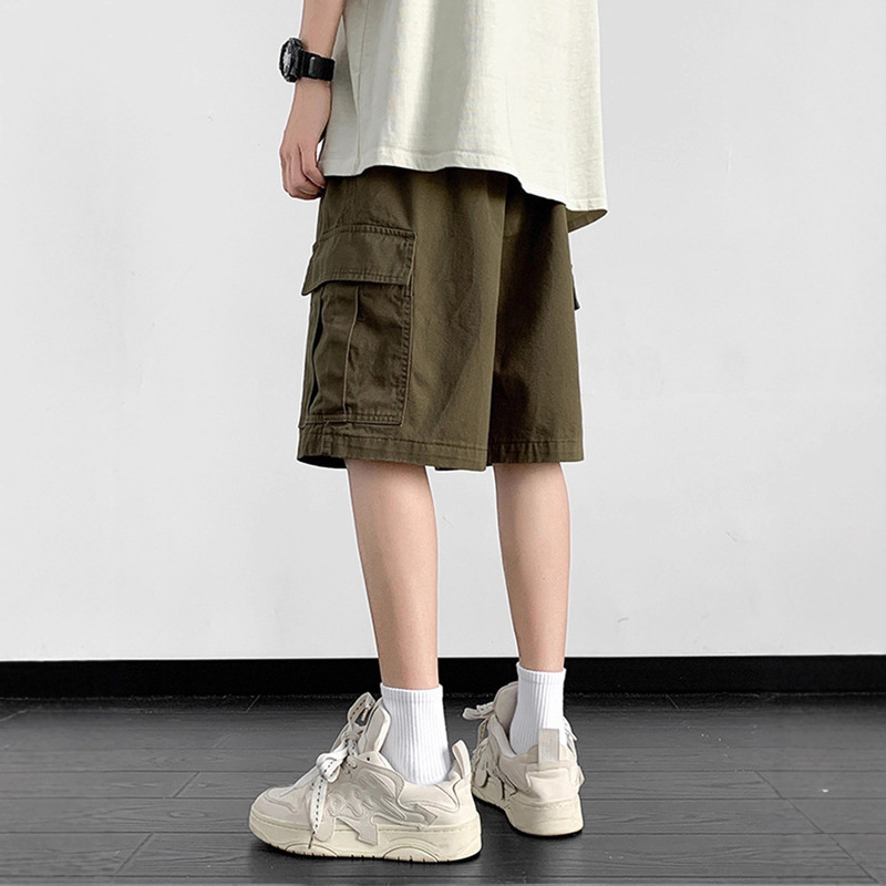 Men's Summer Trendy American-Style Army Green Cargo Shorts, Thin Loose Five-Point Casual Straight Pure Cotton Pants Men's Summer Trendy American-Style Army Green Cargo Shorts, Thin Loose Five-Point Casual Straight Pure Cotton Pants