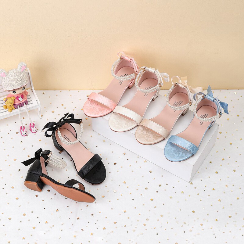 Exclusively for Cross-Border Sales, New Floral Fabric High-Heeled Children's Sandals with Pearl Flower Decorations, Everyday Shoes, Performance Shoes Exclusively for Cross-Border Sales, New Floral Fabric High-Heeled Children's Sandals with Pearl Flower Decorations, Everyday Shoes, Performance Shoes