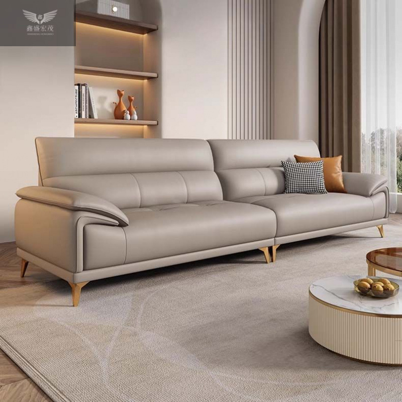 Nuevo sofá de cuero completo sala de estar simple y lujoso moderno de cuero de vaca línea recta de estilo de casa pequeña minimalista italiana