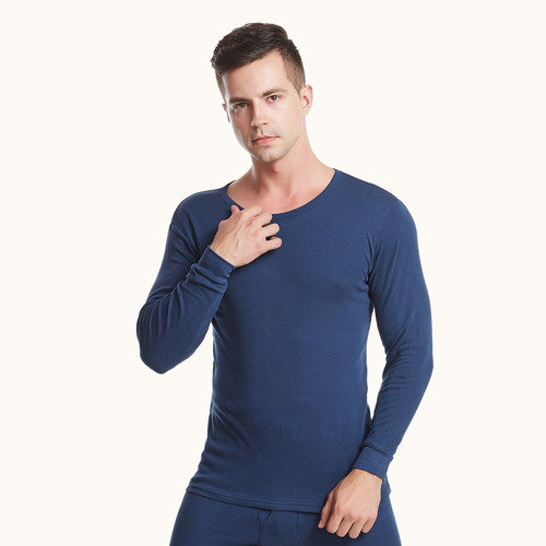 Men's Pure Cotton Set of Autumn Sweater and Panties, Blue, for Middle-Aged and Elderly Winter Warmth, Cotton Wool Top and Bottom, Wholesale